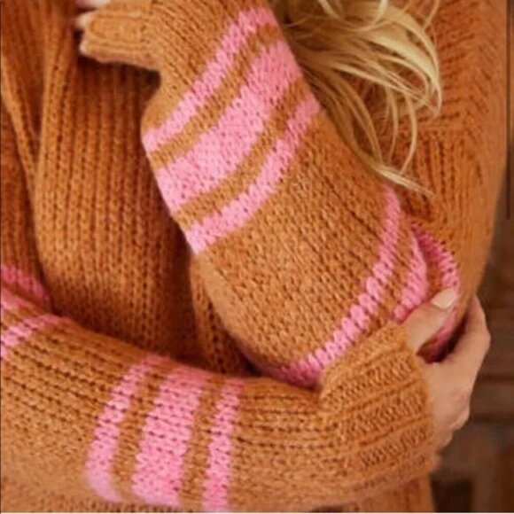 Aerie Fuzzy Feels Mohair Wool Knit Oversized Varsity Stripe Sweater Loose Chunky - Picture 4 of 9